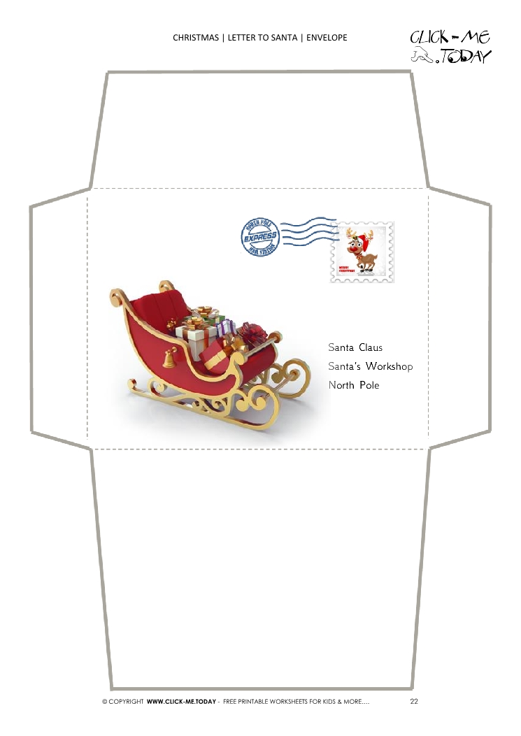 Free envelope to Santa template sleigh with postage stamp 22
